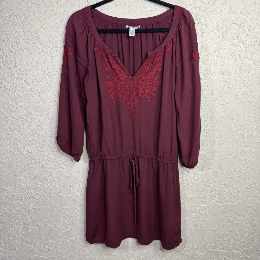 Lucky Brand Laszlo Red Tunic‎ Dress Coverup Size Large Embroidered Boho Peasant